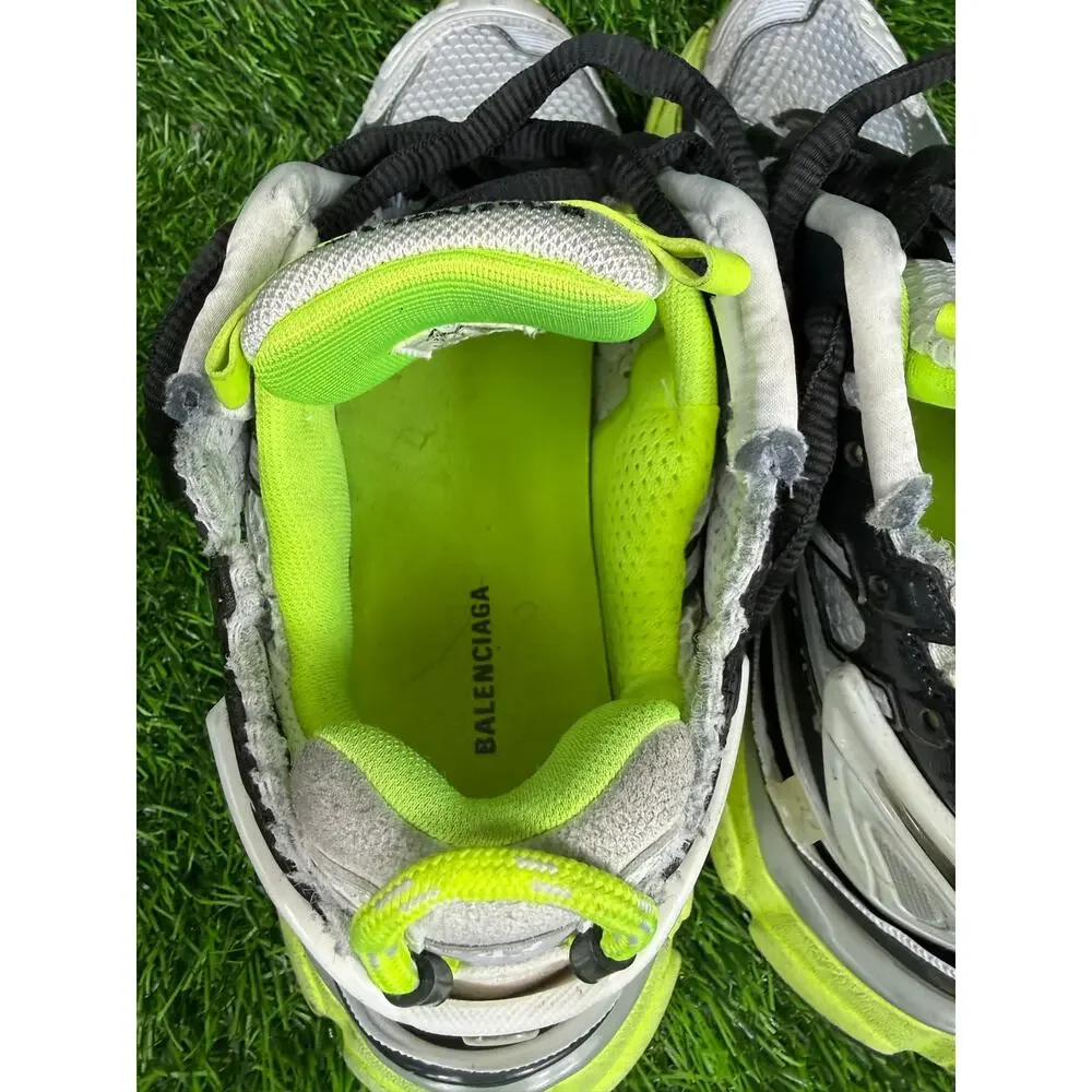 Balenciaga Runner Sneaker White Black Fluo Neon Yellow Distressed Mens sz 10